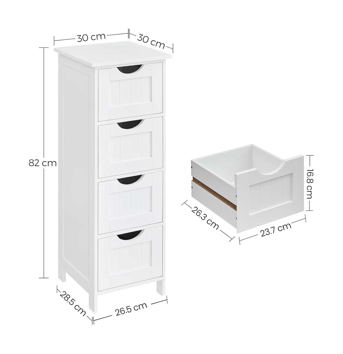White storage cabinet 4 drawers - compact home organiser - 82x26cm