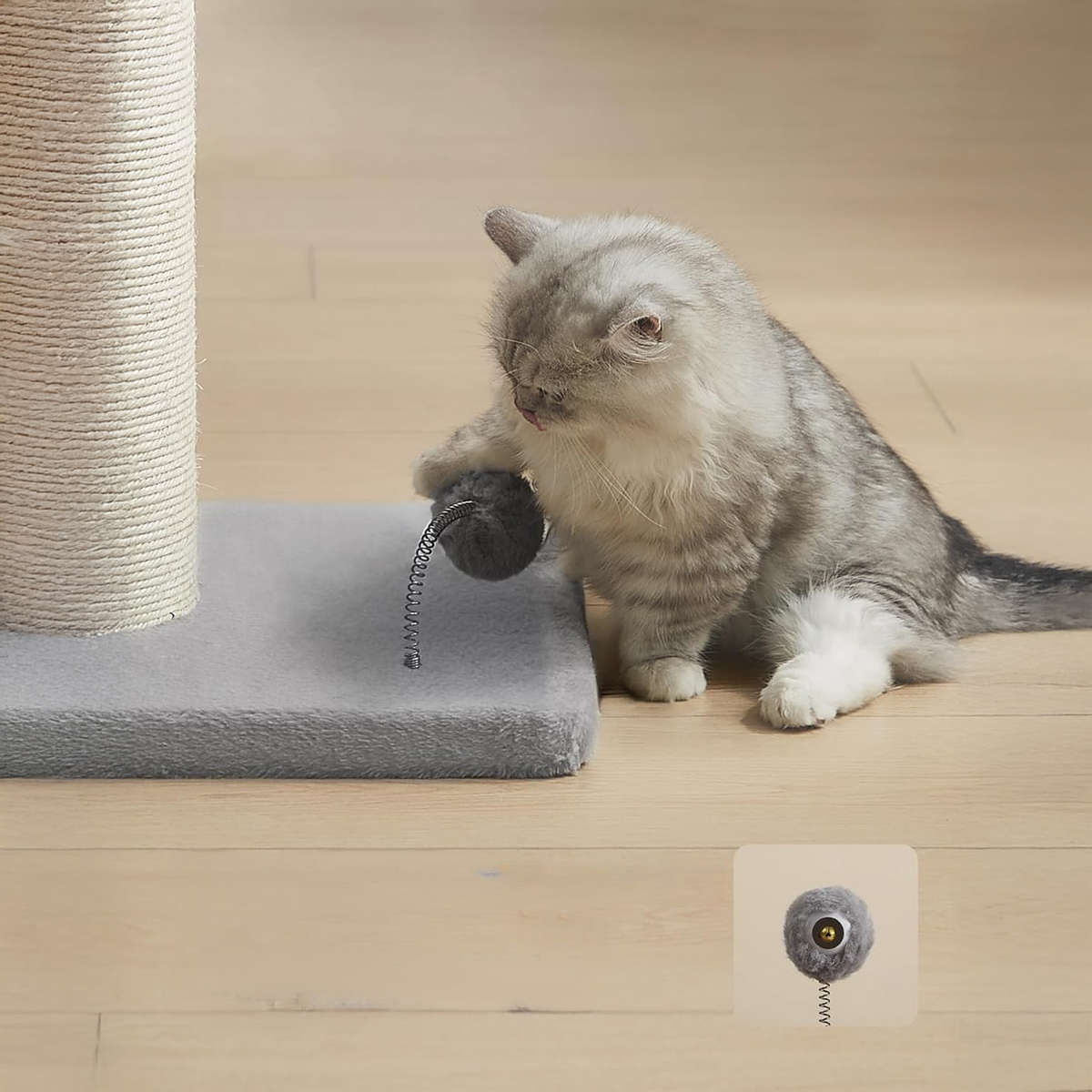 Cat scratching post tower with sisal, plush ball & bell
