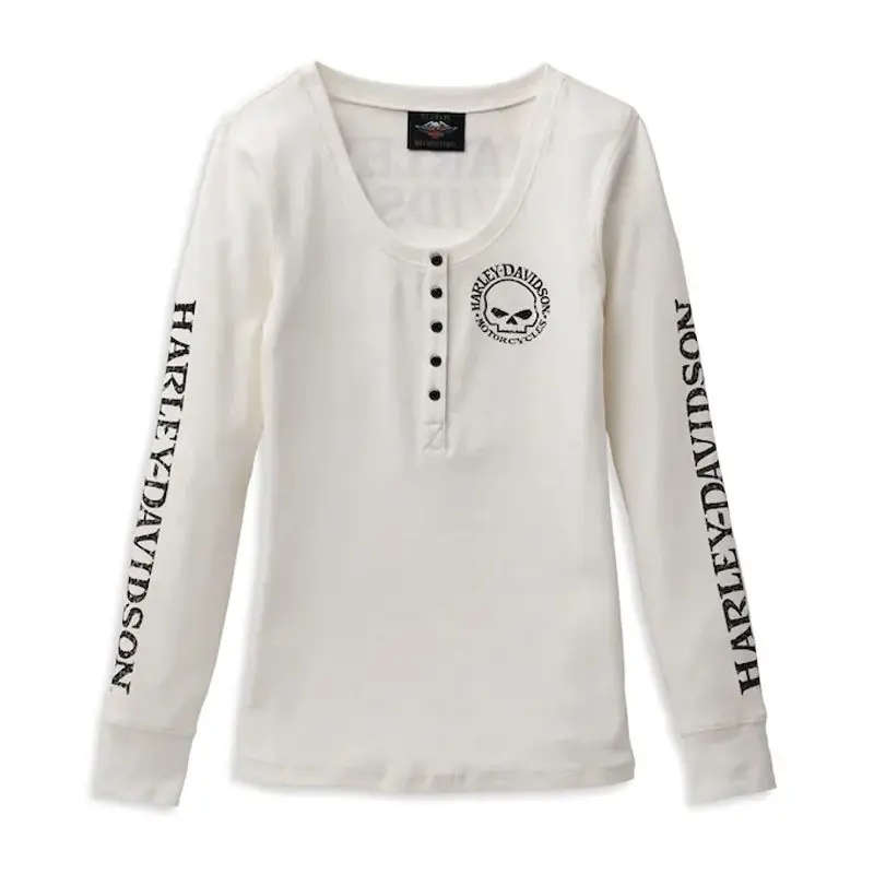 Women's Skull Snap Front Long Sleeve Henley - XL