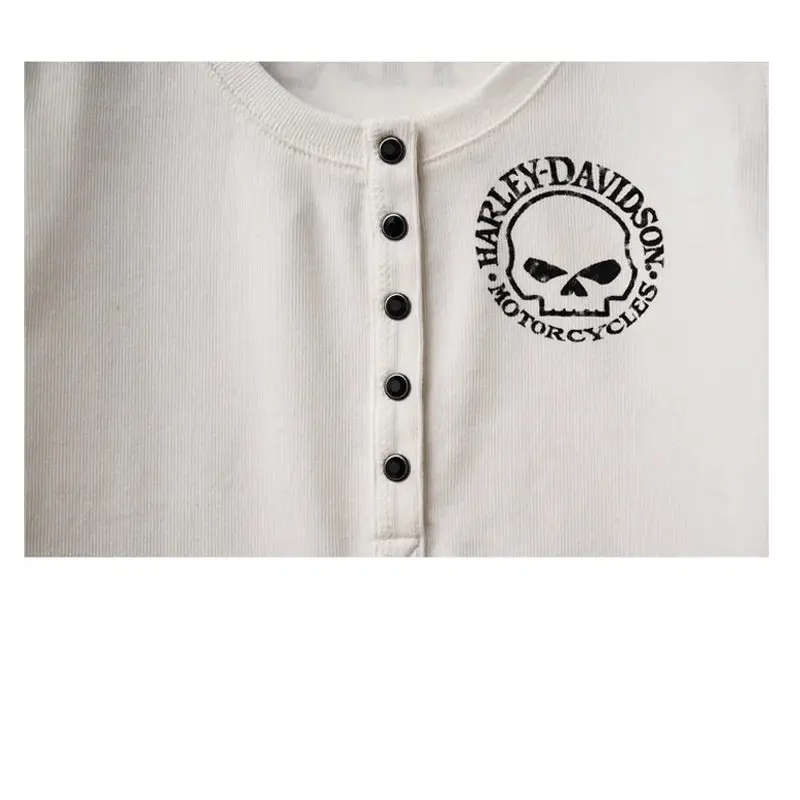 Women's Skull Snap Front Long Sleeve Henley - XL