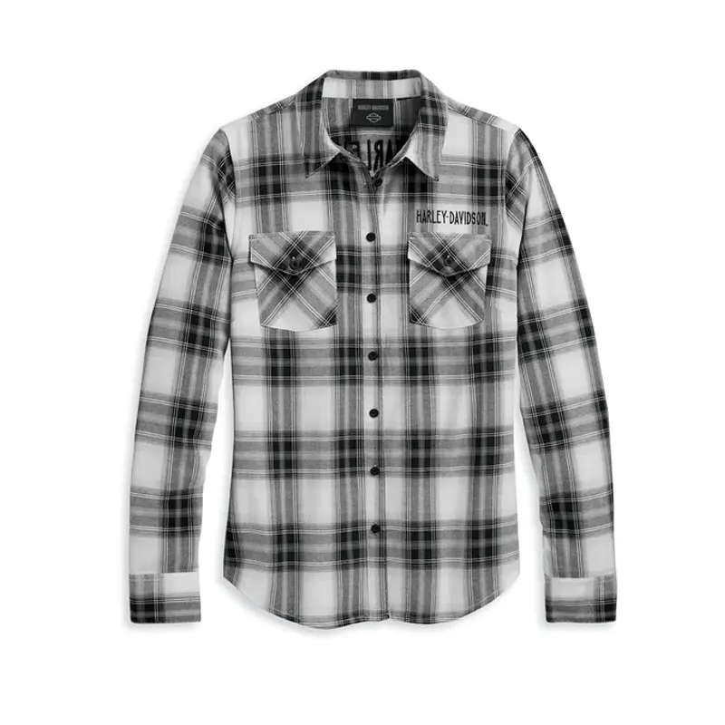 Women's Retro Winged Flannel Shirt - YD Plaid - Black Beauty - L L