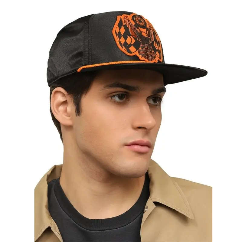 120th Anniversary Men's Racing Flag Eagle Snapback Hat, Black