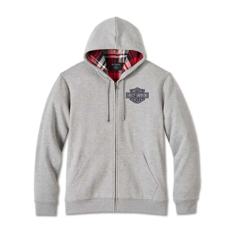 Men's Bar & Shield Plaid Lined Zip-Up Hoodie - S