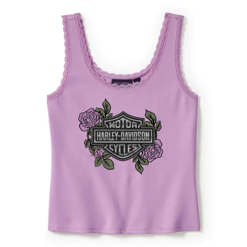 Rose & Thorn Bling Lace Trim Tank - S