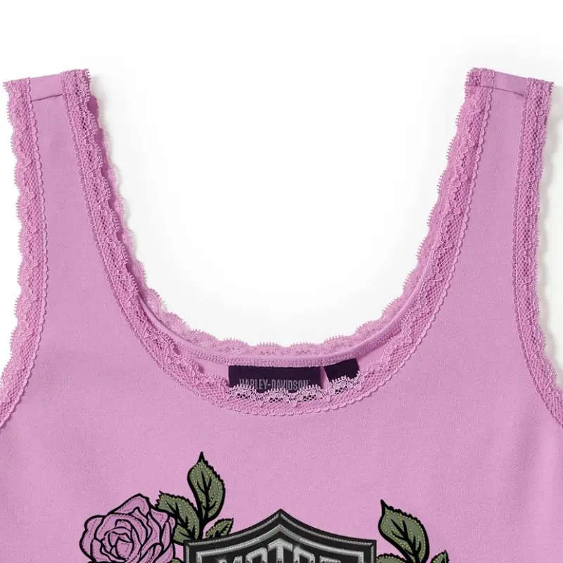 Rose & Thorn Bling Lace Trim Tank - S