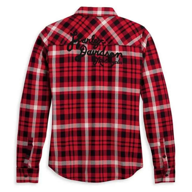 Women's Retro Script Font Flannel Plaid Shirt - 1W