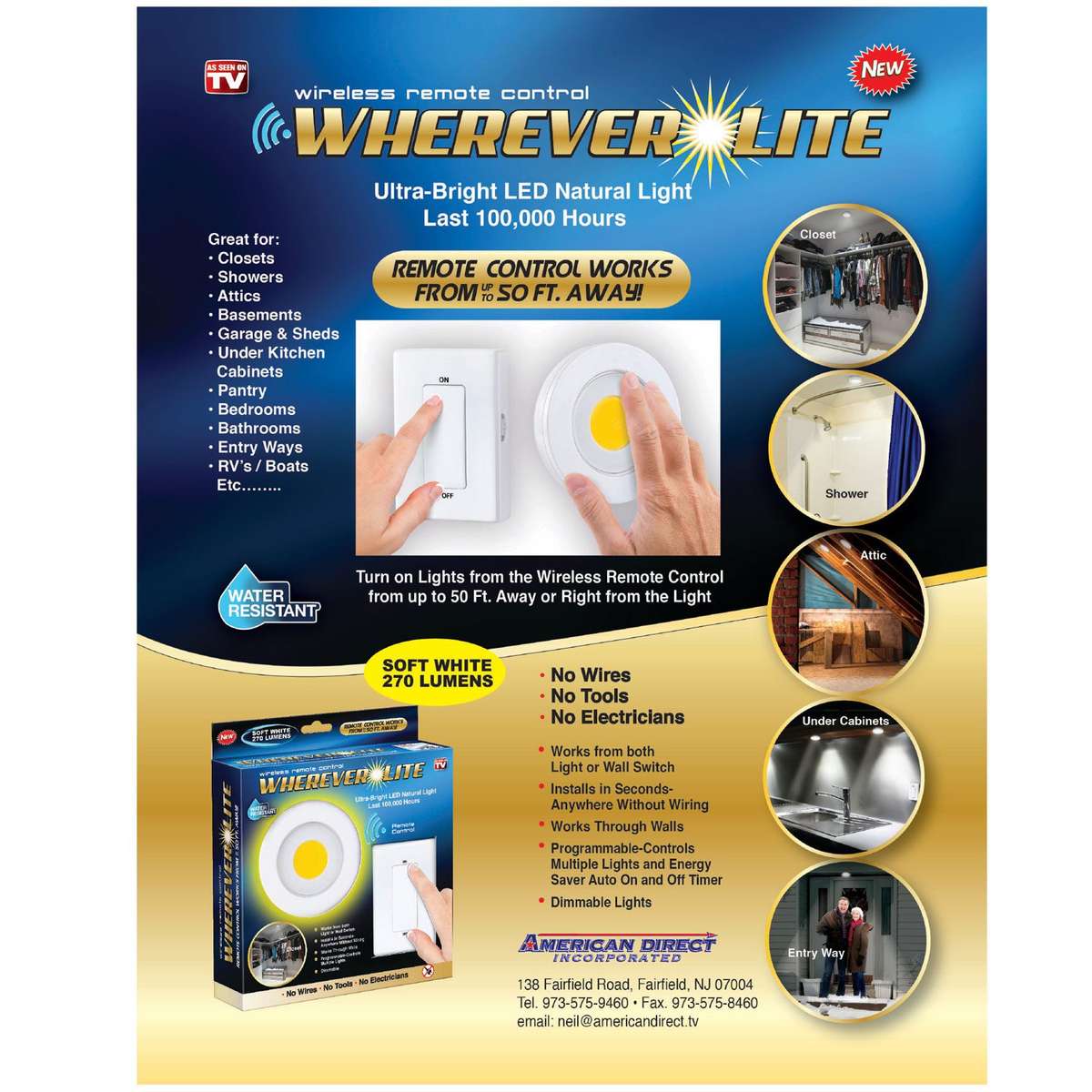 Wherever Lite Wireless Remote Control LED Light | Wireless remote control light | Handy Pack of 2