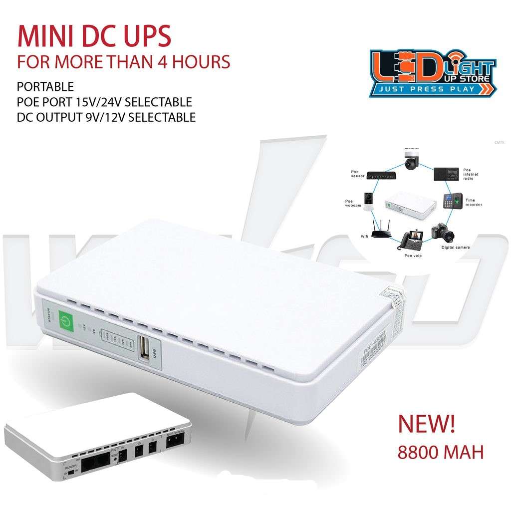 Portable Power Mini DC UPS 8800mAh- Output | with additional 2m cables