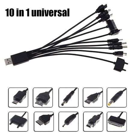 Universal 10 in 1 Multi USB Cable Car Charger for Mobile Phone | Black