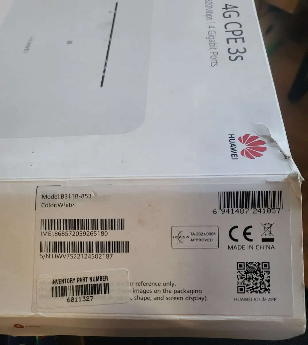 Huawei B311B-853 4G Cpe 3S LTE Router | White | Damaged packaging | UNBOXED