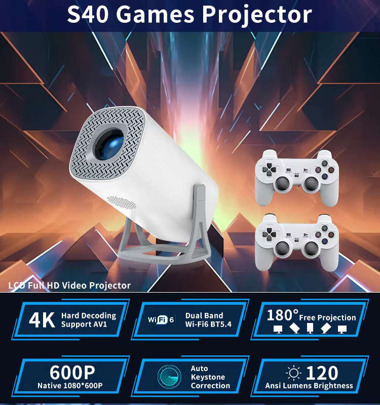 S40 Max 2-in-1  Game & Streaming Projector | Home Theater + Gaming Console + Pre-Loaded Apps
