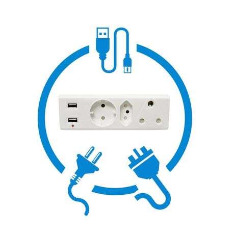Multiplug 3 Way with 2 USB for Phone and Tablet Charging