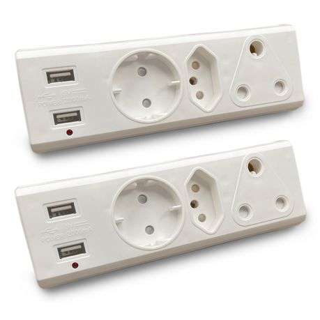 3-Way Multiplug with 2 USB for Phone, Tablet & USB Charging ( 2-Pack )