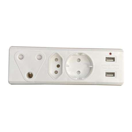 3-Way Multiplug with 2 USB for Phone, Tablet & USB Charging ( 2-Pack )