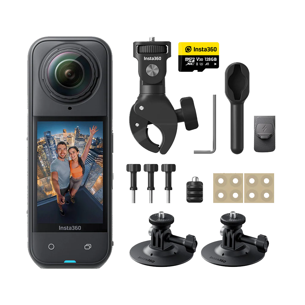 INSTA360 - X5 - MOTORCYCLE BUNDLE - INCLUDES 128GB MEMORY CARD & MOTORYCLE MOUNT KIT