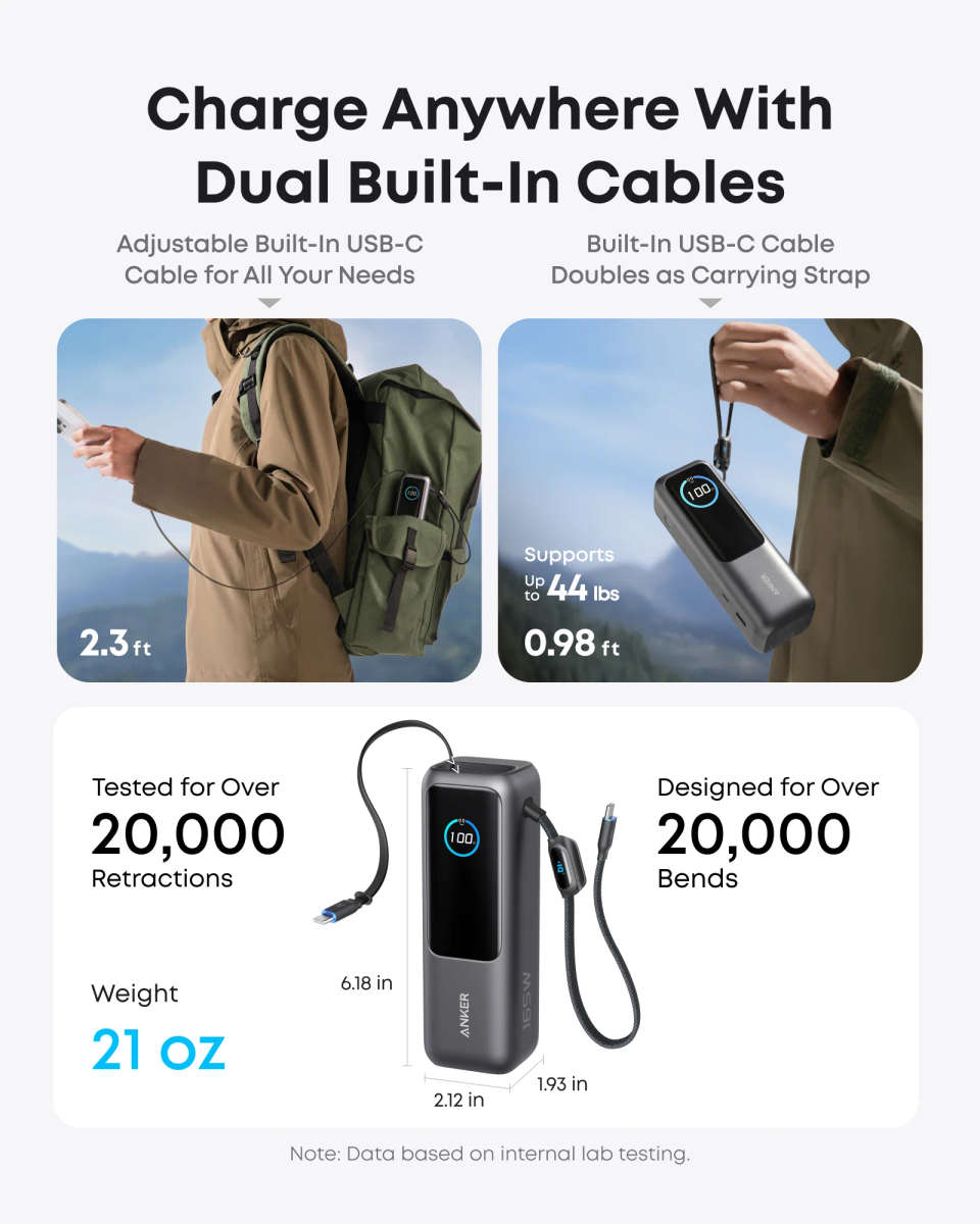 Anker Power Bank 165W USB-C (25,000mAh, Space Black)