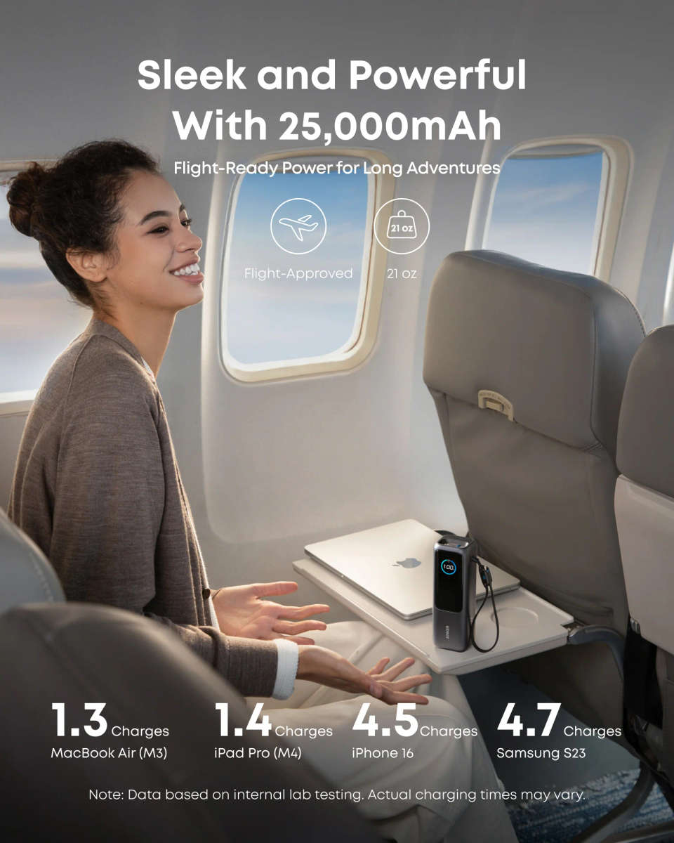 Anker Power Bank 165W USB-C (25,000mAh, Space Black)