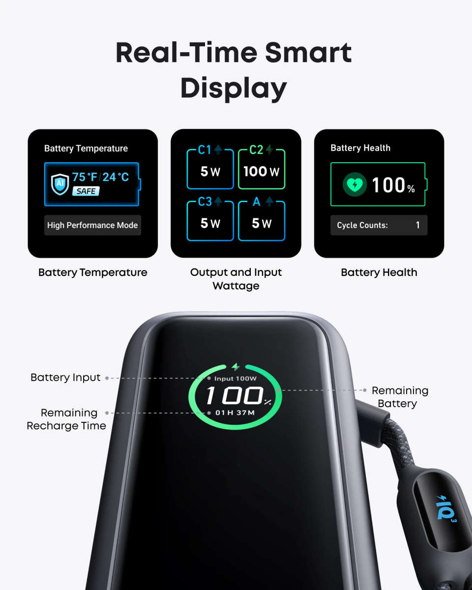 Anker Power Bank 165W USB-C (25,000mAh, Space Black)