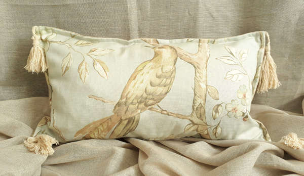 Lumber Cushion in Duckegg Bird in Tree Design