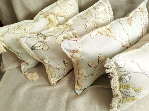 Lumber Cushion in Duckegg Bird in Tree Design