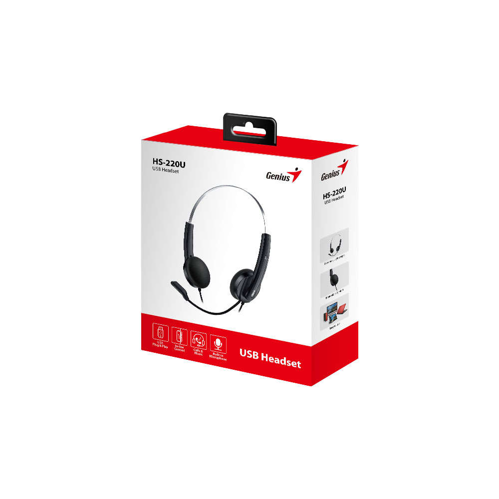Genius - USB Headset 220U Black - Genius - USB Headset 220U Black