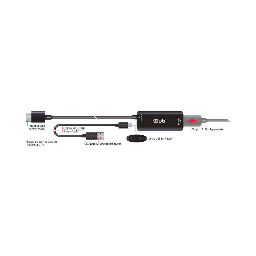 CLUB3D - HDMI + Micro USB to DisplayPort \ Active Adapter - CLUB3D - HDMI + Micro USB to DisplayP...