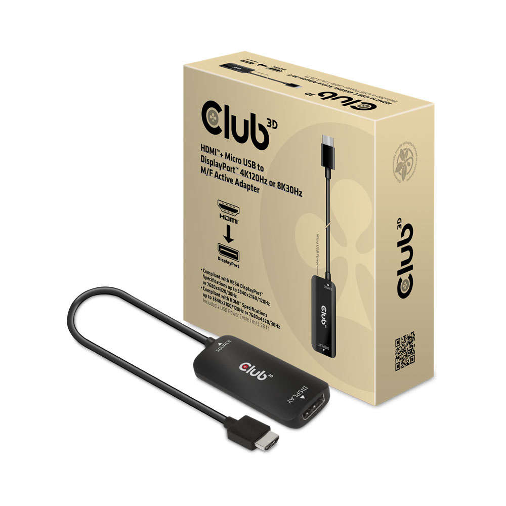 CLUB3D - HDMI + Micro USB to DisplayPort \ Active Adapter - CLUB3D - HDMI + Micro USB to DisplayP...
