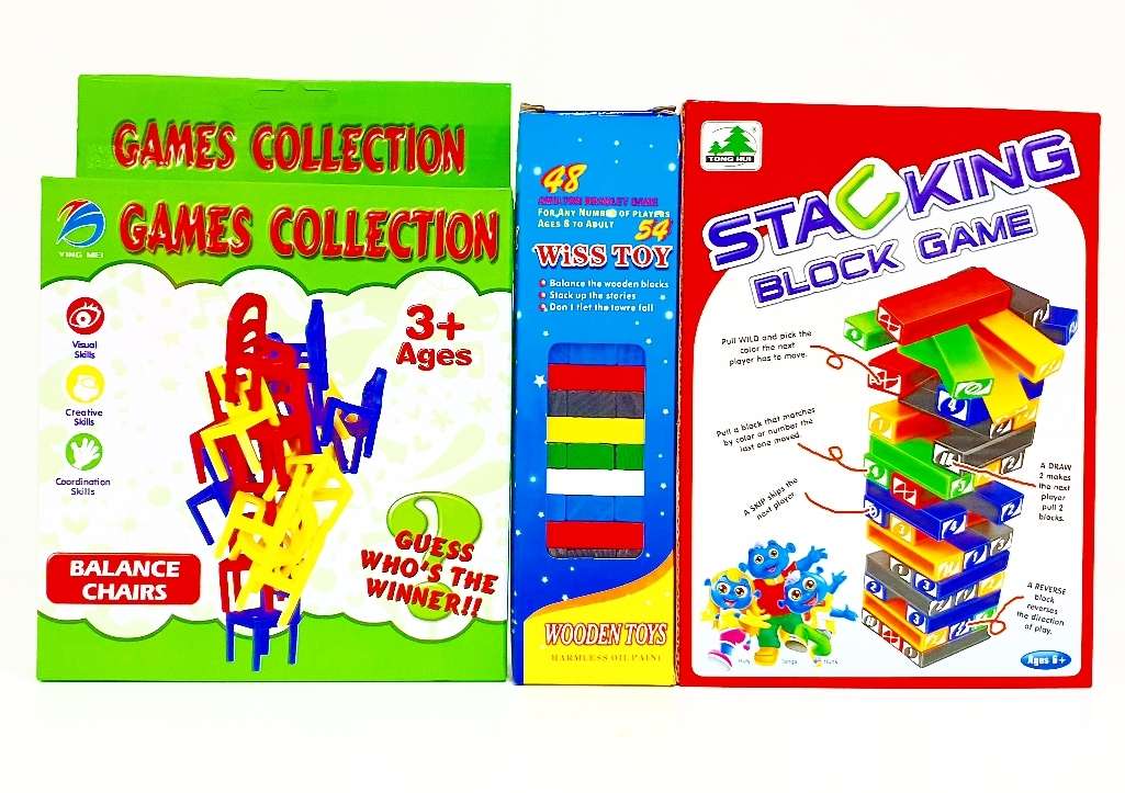 Stacking Block Game + Balancing Chairs Game + Wooden Jenga Game- 3 in 1