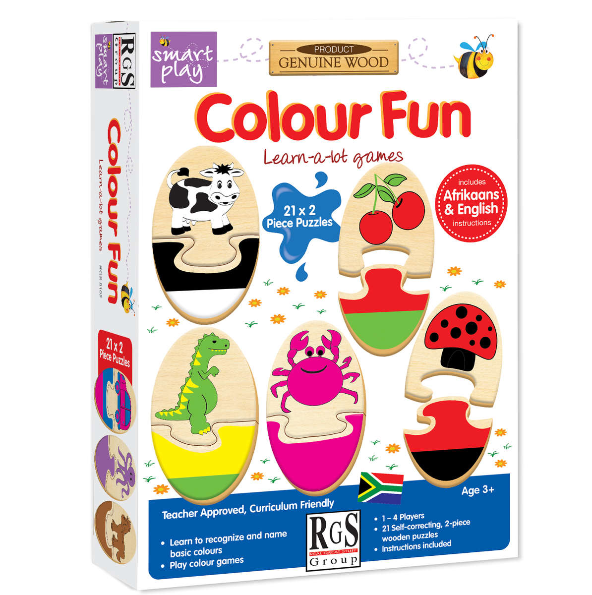 Colour Fun Puzzles - 21 x 2 Piece Genuine Wood Puzzle