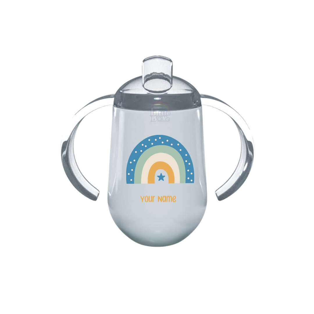 Personalized Round Sippy Cup - Blue Rainbow