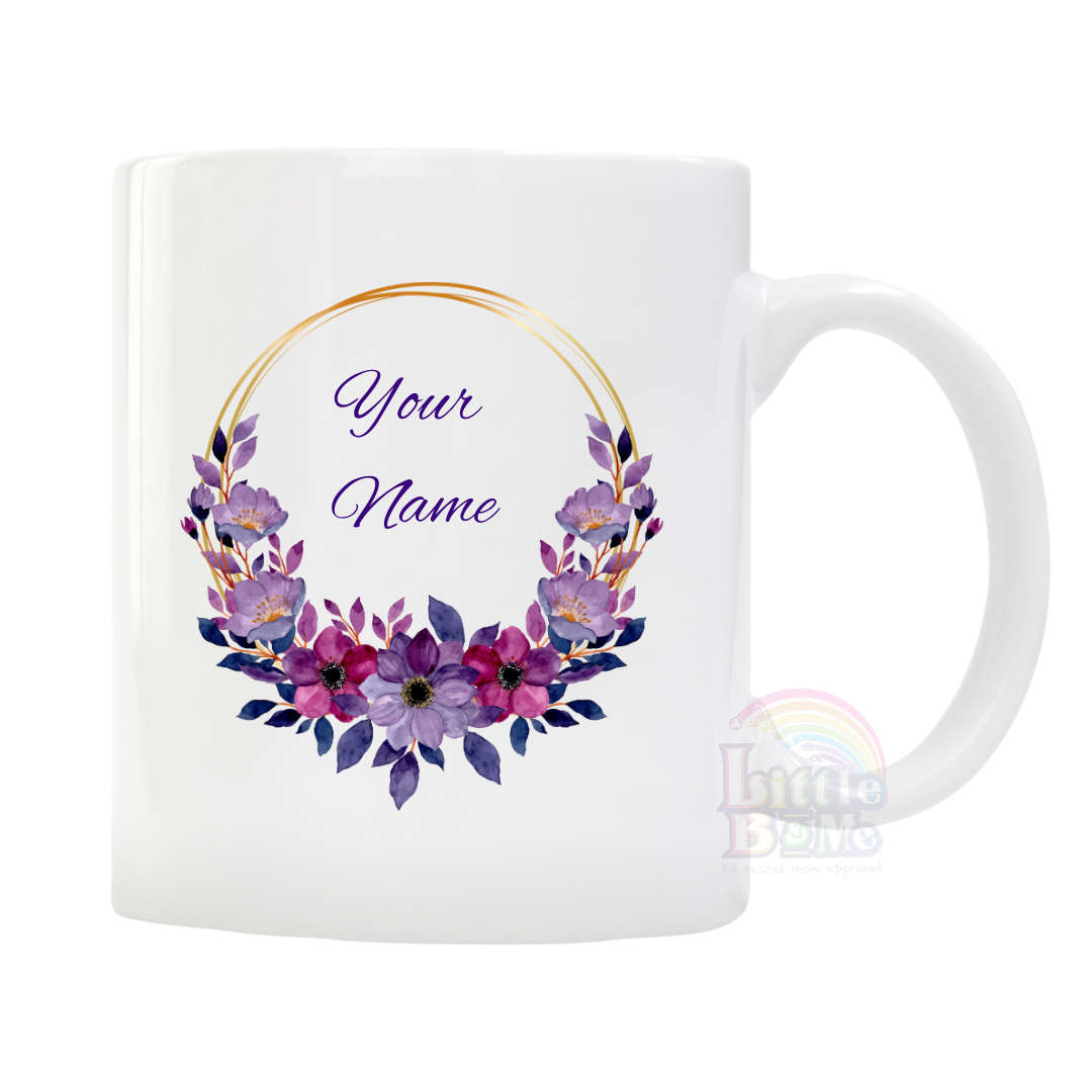 Personalized Purple Floral Mug