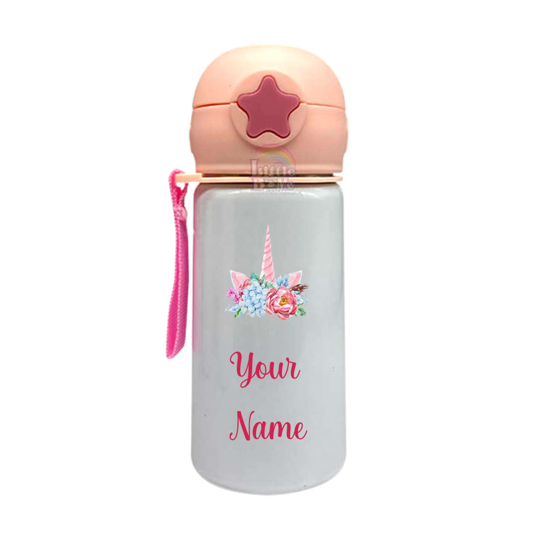 Personalized Star Straw Water Bottle - Unicorn