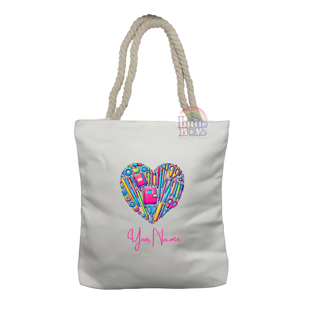 Personalized Rope Tote Bag- Neon Stationary