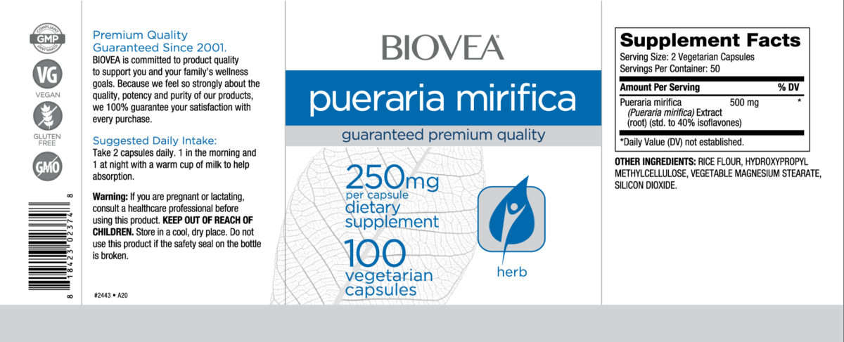 BIOVEA Pueraria Mirifica for Breast Health - 250mg (100 Capsules)