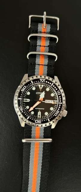 24mm Nato Watch Strap Black/Grey/Orange