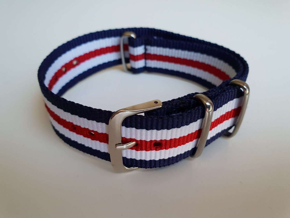 20mm Nato Watch Strap Navy/White/Red