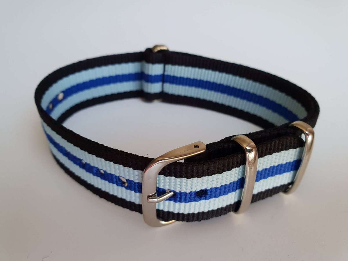 20mm Nato Watch Strap Black/Light Blue/Blue