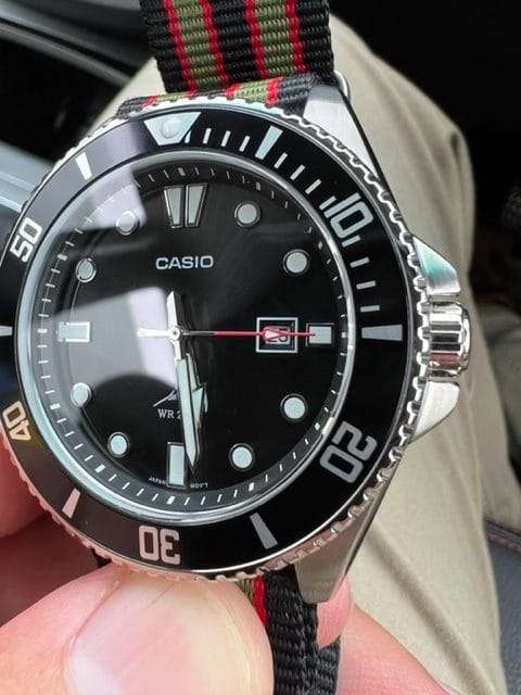 20mm Nato Watch Strap Black/Red/Khaki (Vintage Bond)