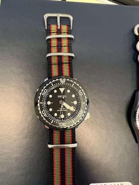 20mm Nato Watch Strap Black/Red/Khaki (Vintage Bond)