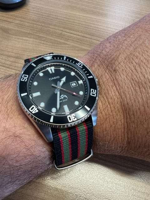 20mm Nato Watch Strap Black/Red/Khaki (Vintage Bond)