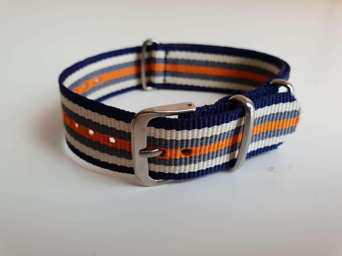 18mm Nato Watch Strap Navy/White/Grey/Orange