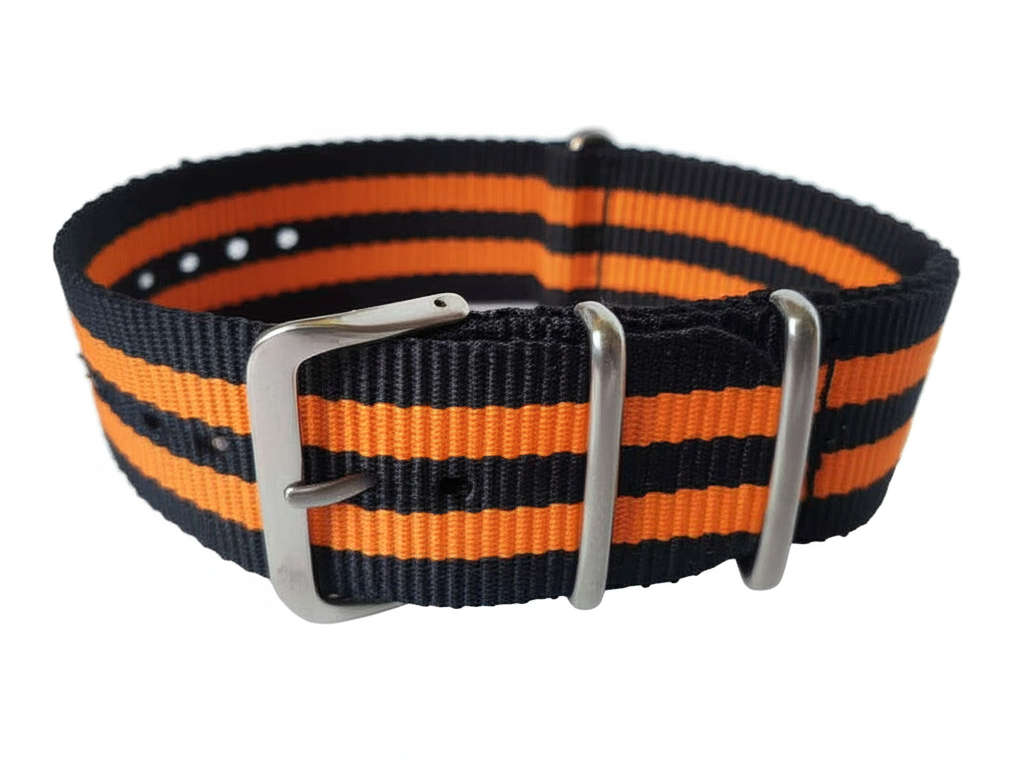 24mm Nato Watch Strap Black/Orange (5-Stripe)