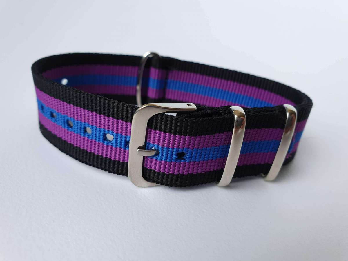 20mm Nato Watch Strap Black/Purple/Blue