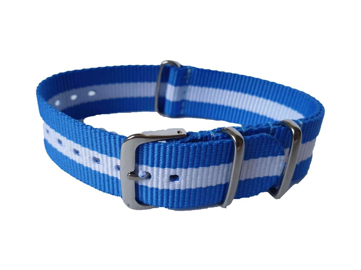 18mm Nato Watch Strap Light Blue/White