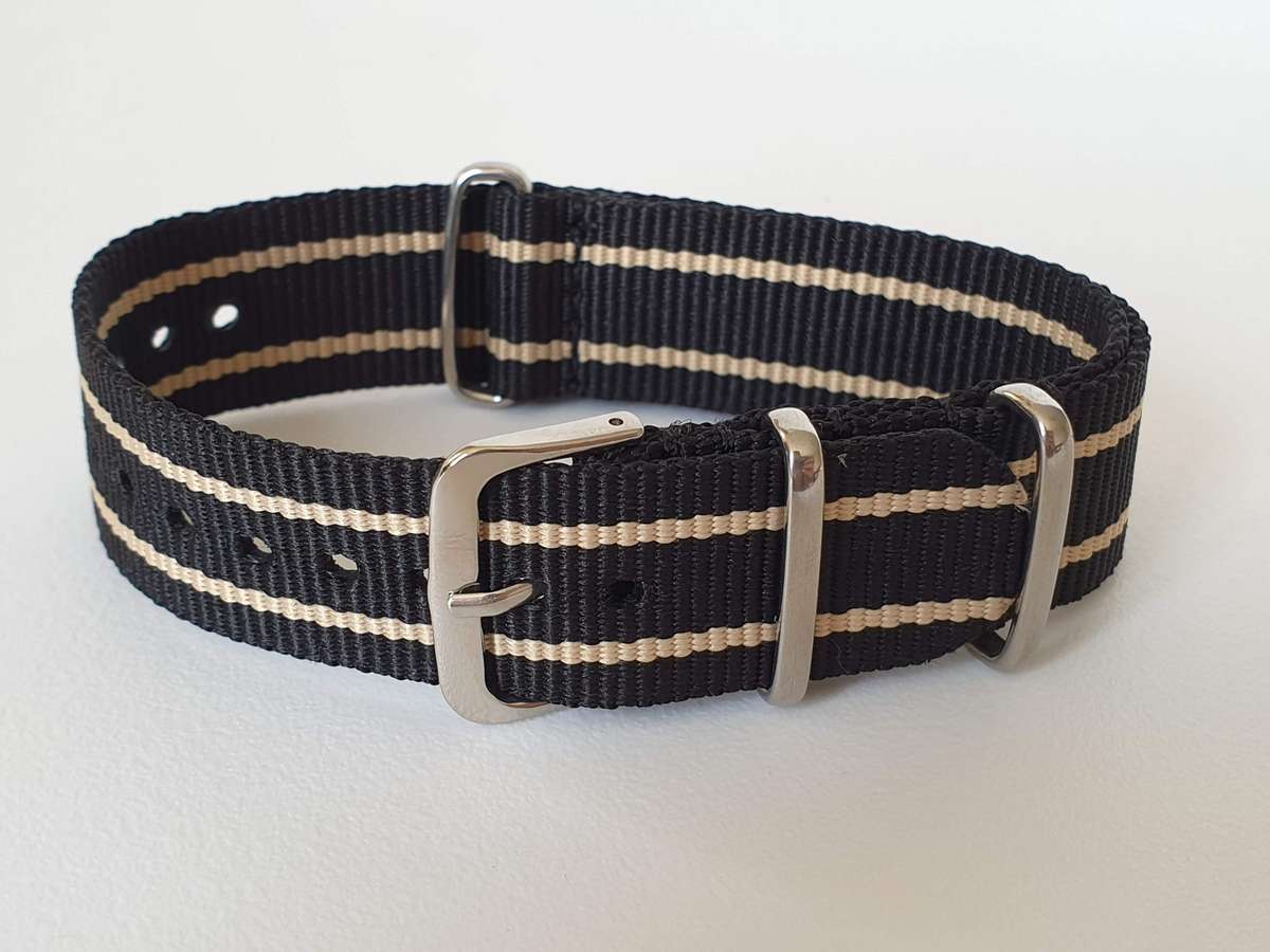 20mm Nato Watch Strap Black/Beige