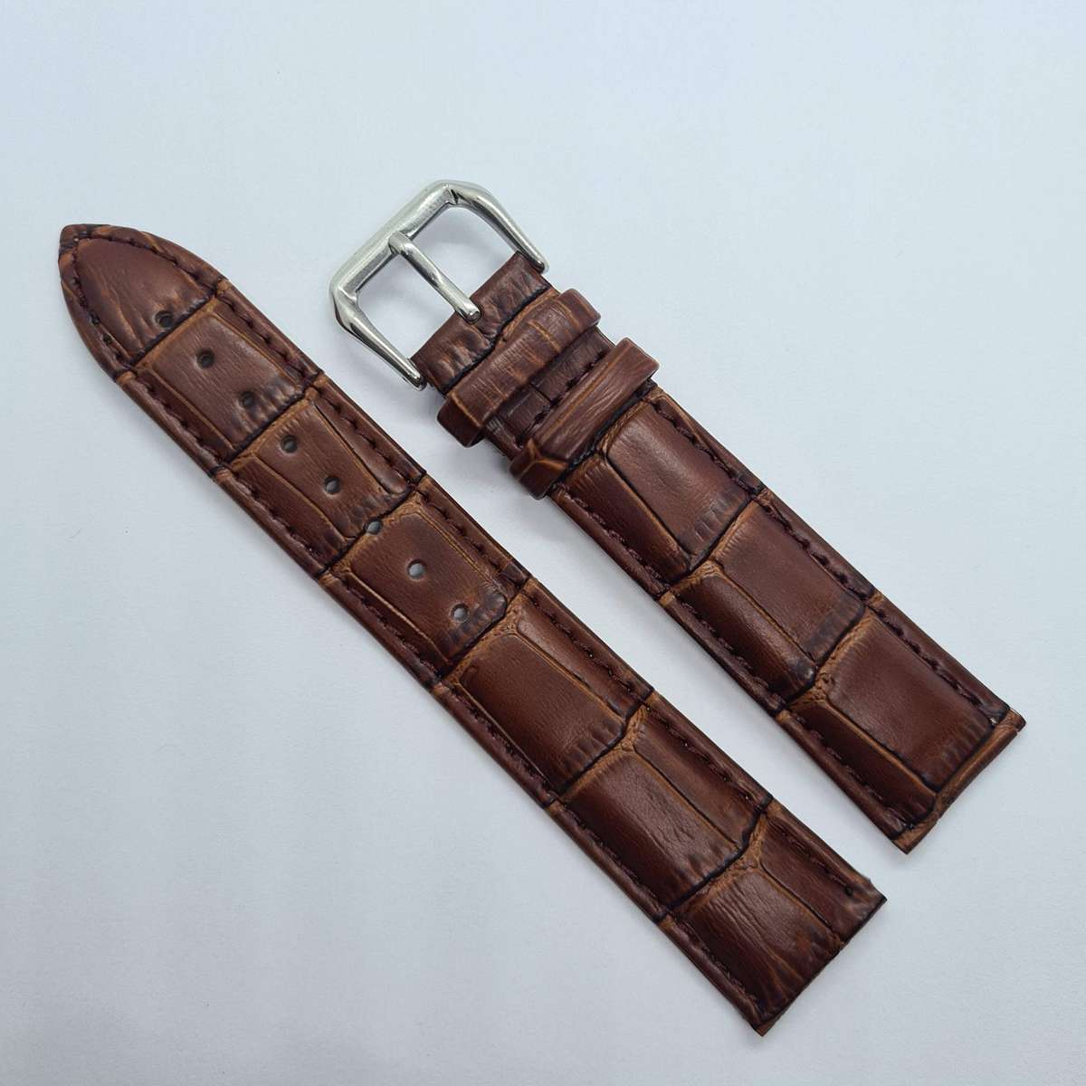 20mm Leather Watch Strap Brown (Brown Stitches)