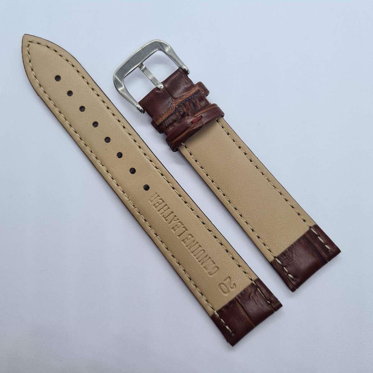 20mm Leather Watch Strap Brown (Brown Stitches)
