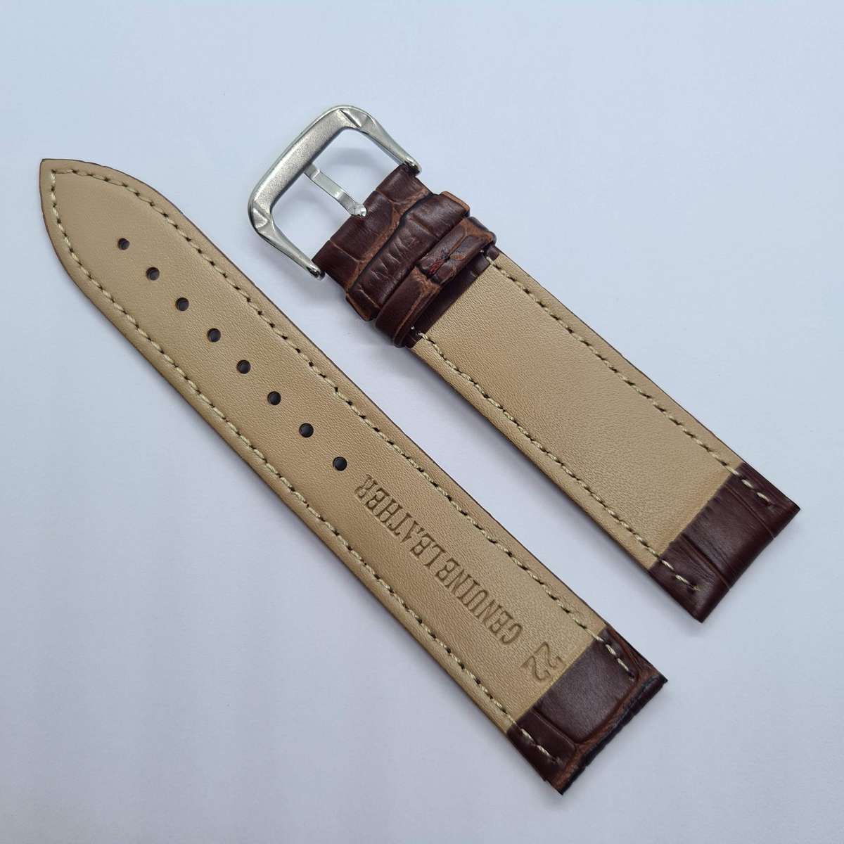 22mm Leather Watch Strap Brown (Brown Stitches)