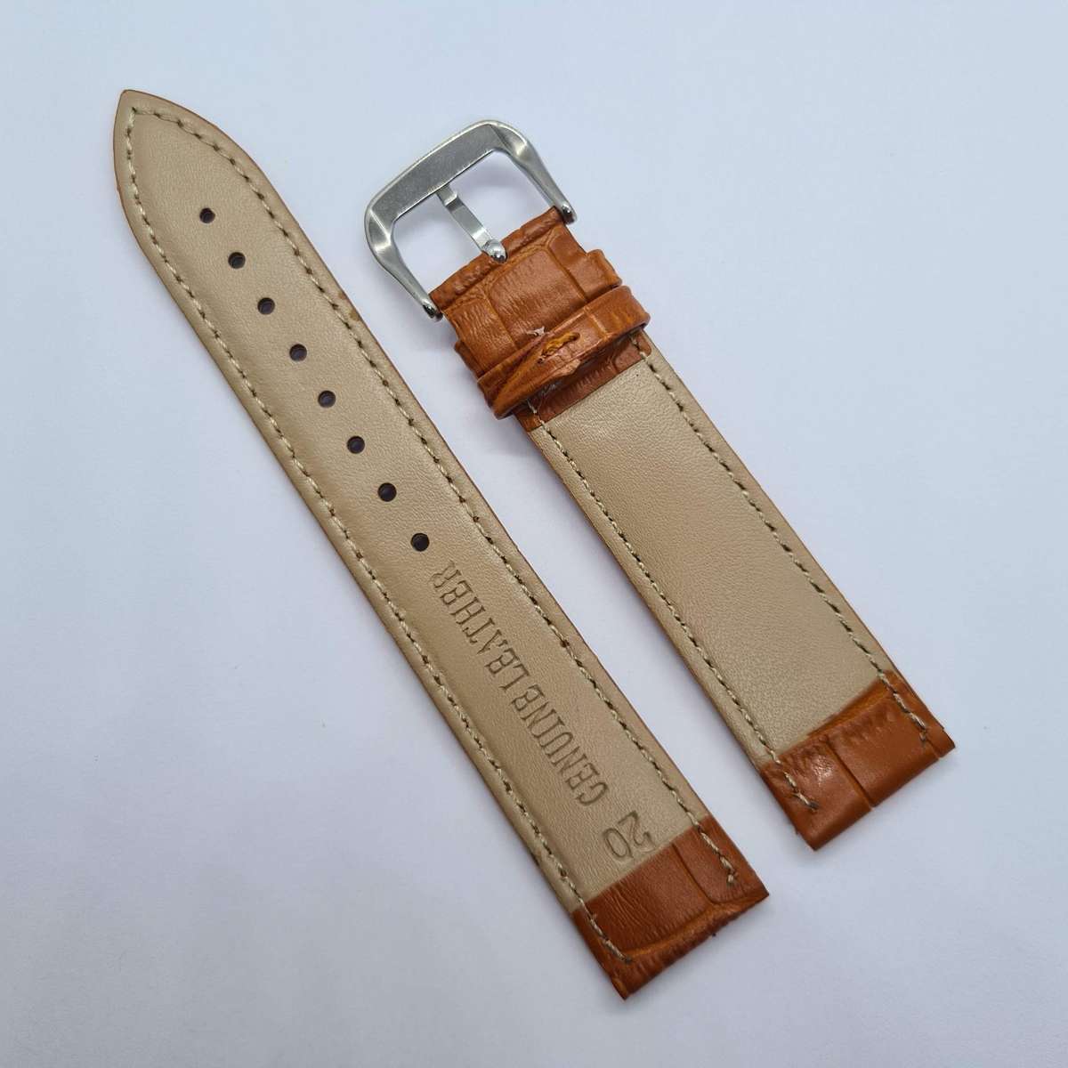 20mm Crocodile Pattern PU Leather Strap Light Brown