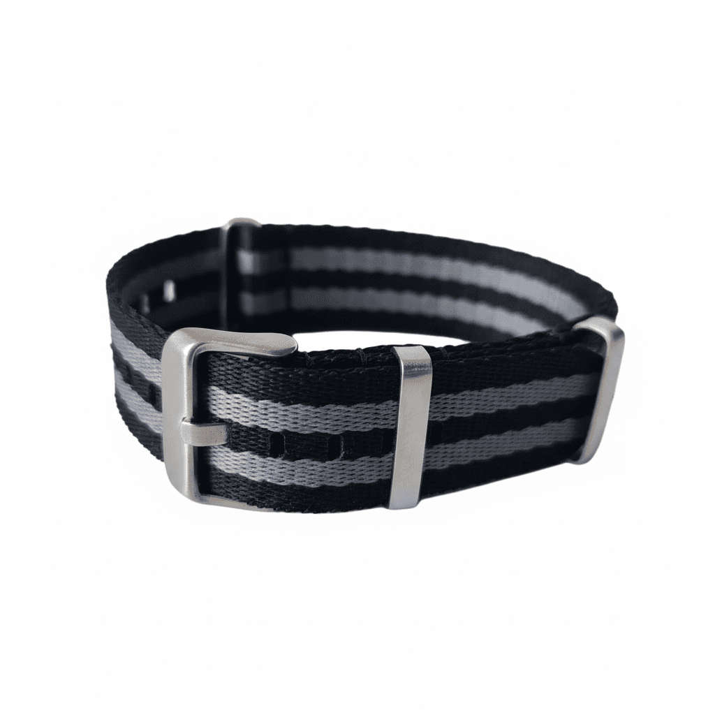20mm Seat Belt Nato Watch Strap Black/Grey (Bond)